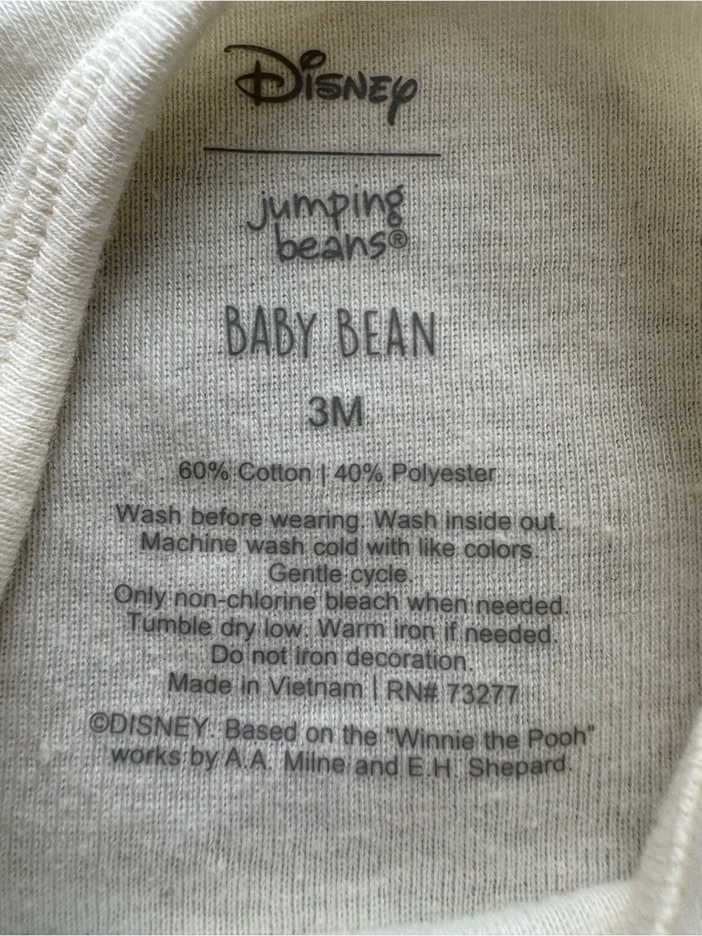 Disney Winnie the Pooh & Tigger Long Sleeve Bodysuit Baby 3 Months Jumping Beans
